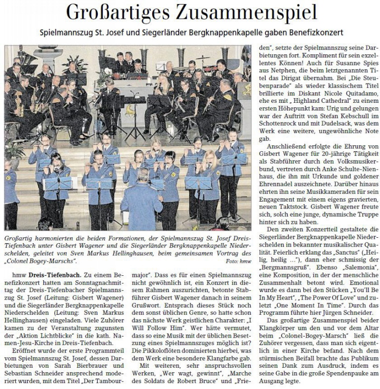 Bericht von Hans-Gerhard Maiwald, Siegener Zeitung
